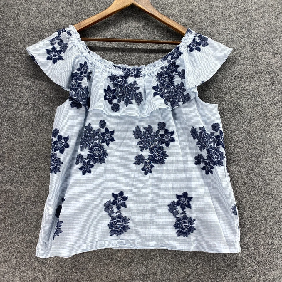 Блузка женская J. Jill M средняя синяя с цветочным узором без рукавов круглый вырез широкий ремень - Изображение 2 из 4