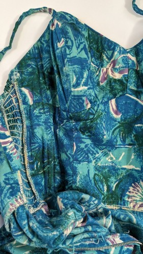 1950s Sarong Tie Hawaiian Dress The Kahala Made In Honolulu Teal Blue Tiki Vtg - Picture 23 of 24
