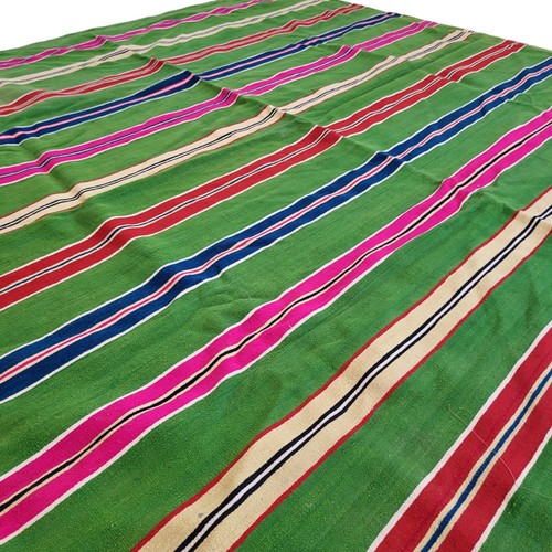 Handmade Moroccan Green Rug Pink Red Blue Gold Stripes Berber Tribal Wool Carpet - Picture 7 of 22