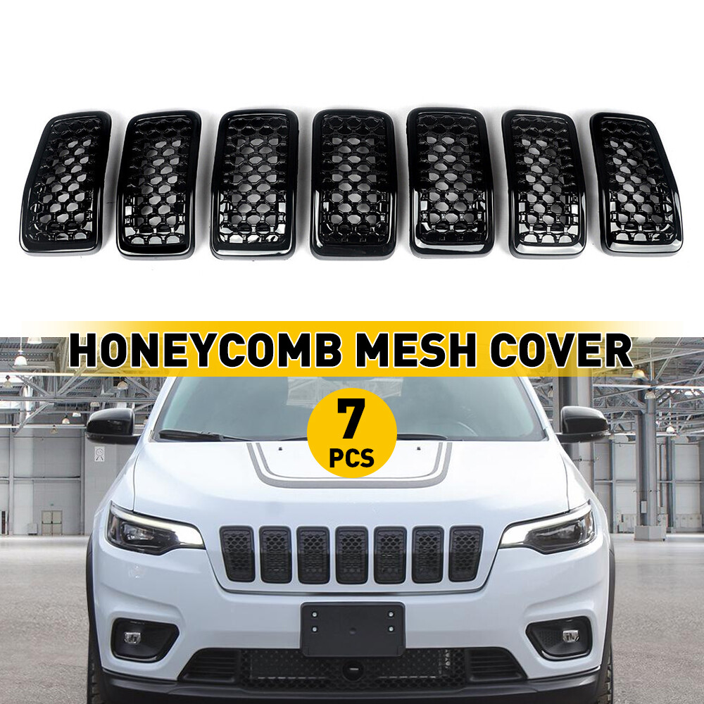 For Jeep Cherokee 2019-2023 Front Grill Inserts Honeycomb Mesh Cover Gloss Black