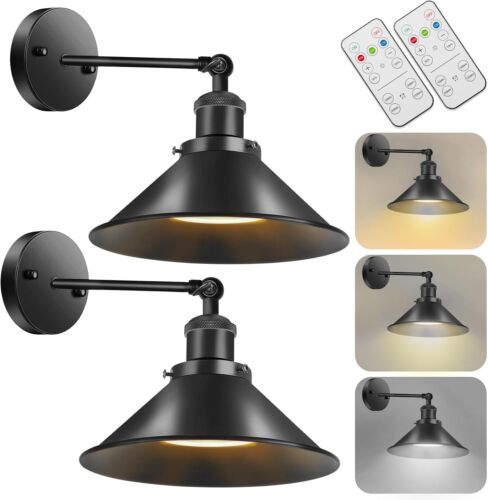 Battery Operated Wall Sconce Decor Set of 2, Black Wireless Wall Sconces with Re