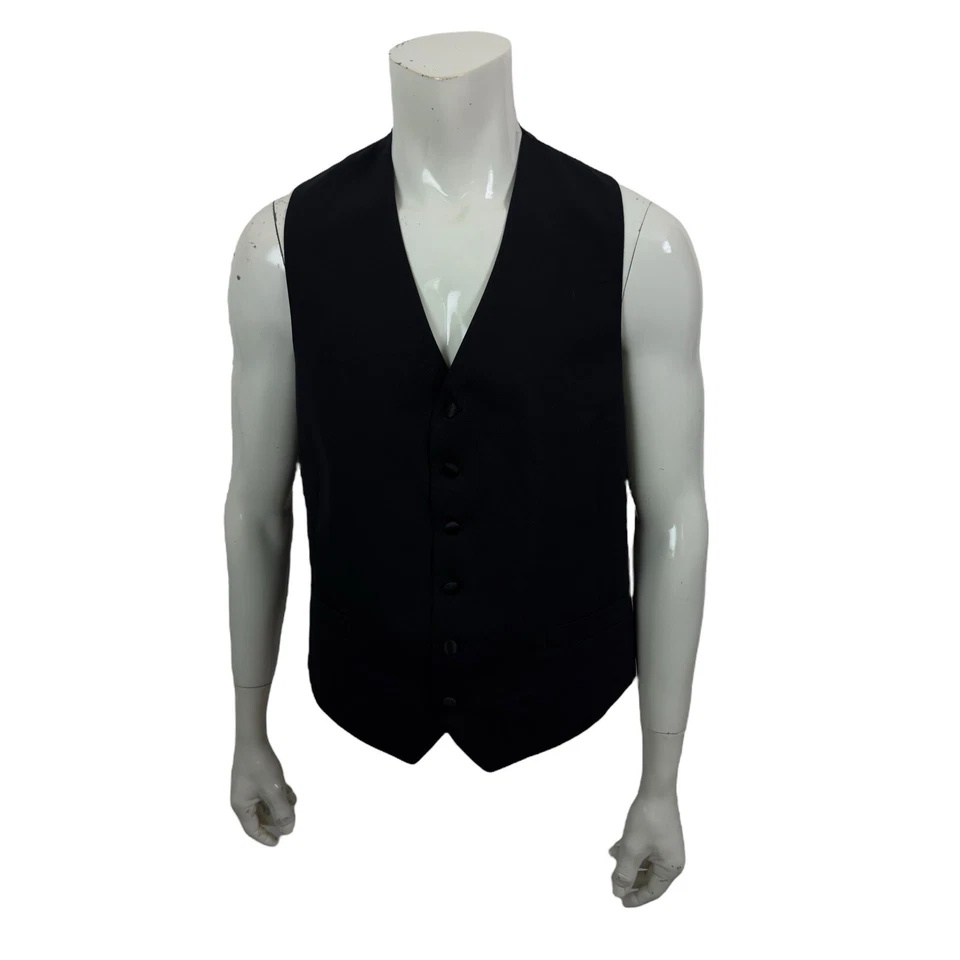 Tommy Hilfiger Black Wool 6 Button Dress Vest Adjustable Waist Mens Large - Image 3 of 4