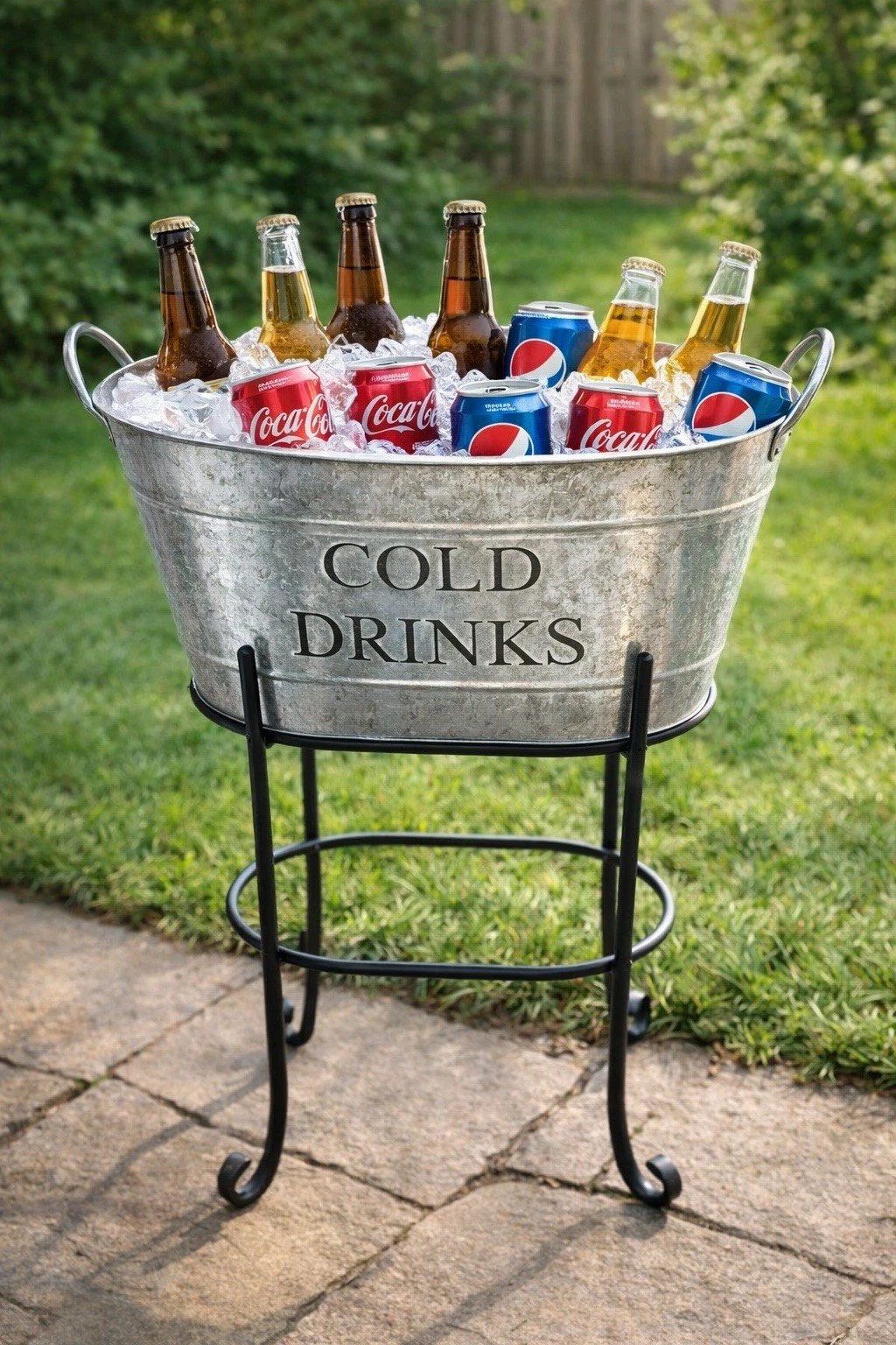 Leisure Ways Outdoor Oval Beverage Bin with Stand Party Drink Cooler