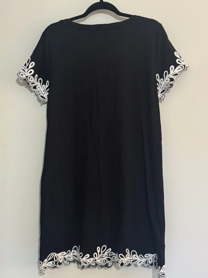 Talbots Women’s XLP Embroidered Sleeve Dress Cotton Black New $89 Preppy XL - Image 2 of 4