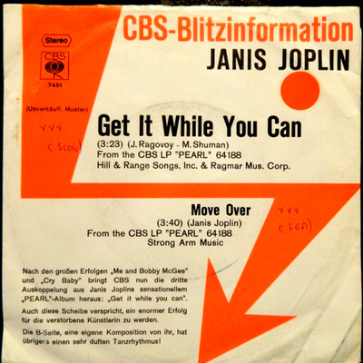 Janis Joplin  7''  Get It While You Can - Move On   1970 PROMO  aus Ger. MEGARAR