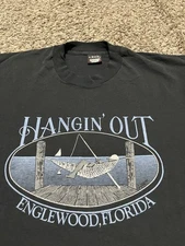 Vintage 90’s Single Stitch Hanging Out Englewood Florida Black T Shirt Size XL