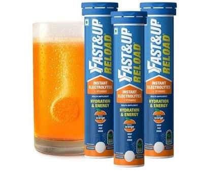 Fast&Up Reload Low Sugar Orange Electrolyte 20 Effervescent Tabs Pack of 3