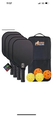 Gorilla Gear USAPA Approved Pickleball Starter Set Fiberglass 4 Pack Black NEW