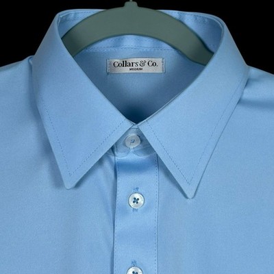 Collars & Co Polo Shirt Mens Medium Sky Blue Dress Collar Point Preppy Stretch