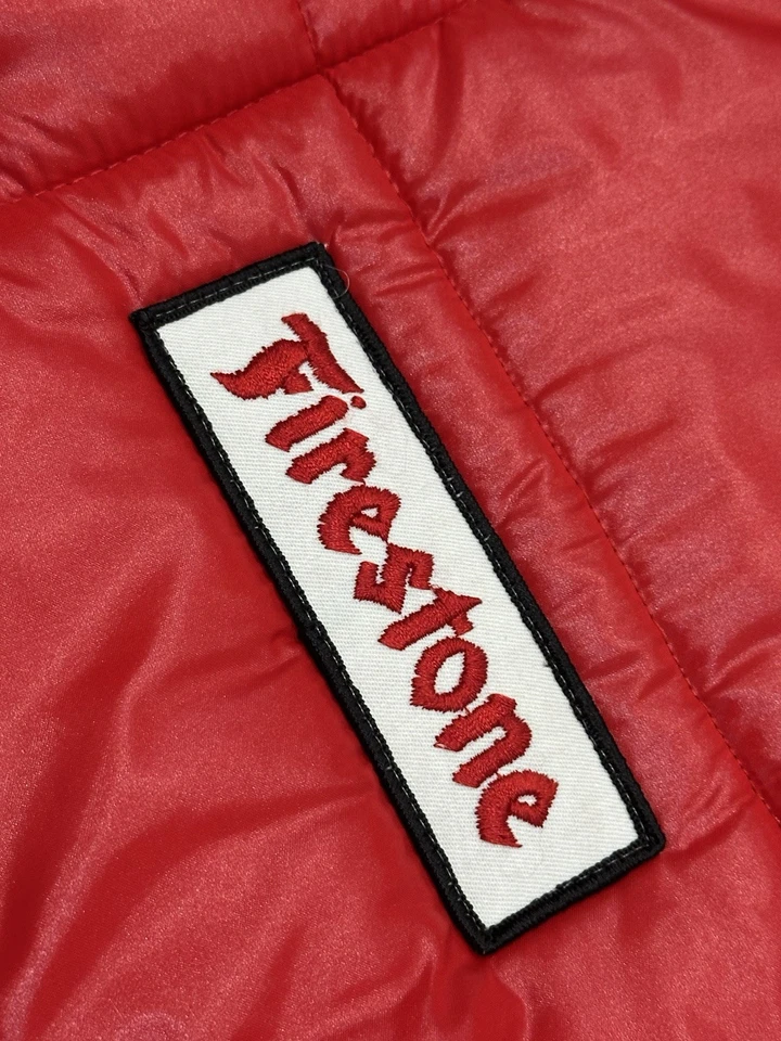 Vintage 70s Swingster Firestone Nylon Racing Puffer Quilted Jacket Red USA Sz M - Image 4 of 4
