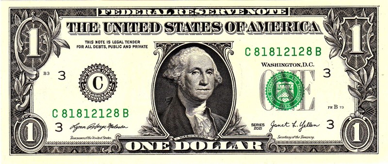 $1 2021 Fancy Serial  Uncirulated CU C81812128B