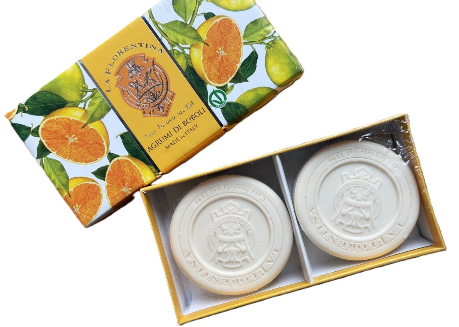 Jabón en Caja La Florentina Italia Boboli Cítricos Sellado 2 Rd Esculpido 4oz Barras Agrumi