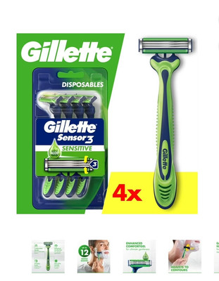 Gillette Sensor 3 Sensitive Men 2 Blade Disposable Razor,4 count