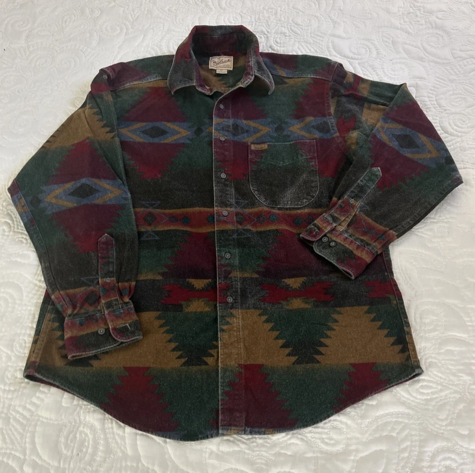 Vtg 90s Woolrich Shacket Shirt Mens L Aztec Southwestern Button Up 90s USA Made - Image 2 of 4
