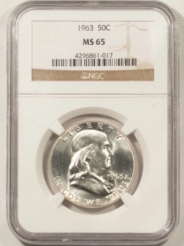 1963 FRANKLIN HALF DOLLAR - NGC MS-65, WHITE GEM!