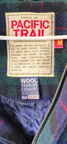Vtg Mens Pacific Trail Plaid Green & Blue Wool Blend Insulated Full Zip Jacket M - Picture 3 of 4