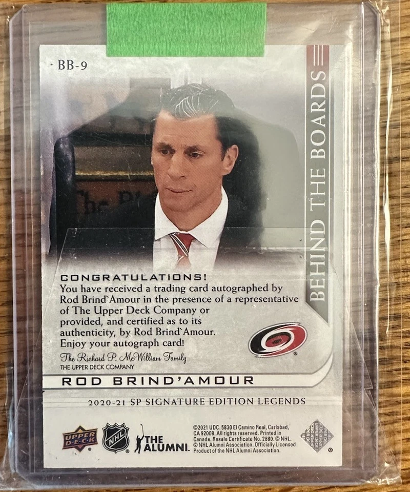 2020-21 SP Signature Edition Legends Behind the Boards /49 Rod Brindamour auto - Image 2 of 2