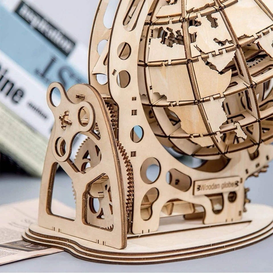 Rompecabezas de madera 3D accionamiento mecánico modelo globo giratorio  Foto 2 de 4