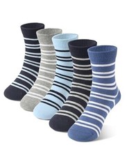 Kids Boys Crew Dress Socks Bright Colorful Stripes Large Gray Blue Stripes