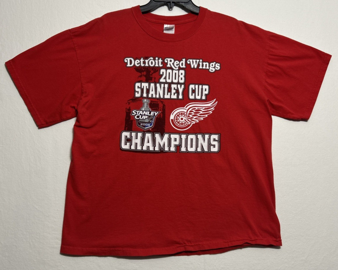 Detroit Red Wings 2008 Stanley Cup Champions Red XL Short Sleeve T-Shirt Read*
