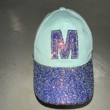 Justice M Baseball Hat Strapback Cap Girls OS Blue Purple Glitter Adjustable  M  