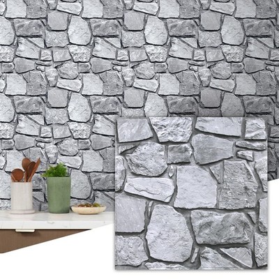 3D Faux Stone Peel and Stick Wall Tiles - Fake Stone Wall Sticker 10 Pcs of 1...
