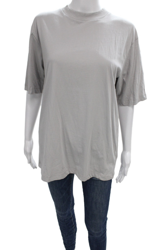 Tibi Women Basic Gray Cotton Mock Neck Short Sleeve T-Shirt Size S