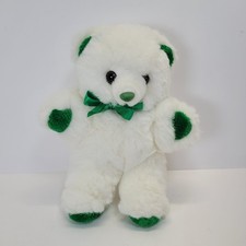 VTG White Teddy Bear w/Green Features