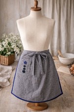 Vintage Gingham Apron Blue White Cottagecore Tie Waist Apron Handmade Style