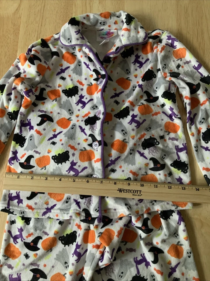 Bmagical Girls Pajamas White Sz 4, Plush Soft Top And Pants Cat, Spider, Pumpkin - Изображение 3 из 4