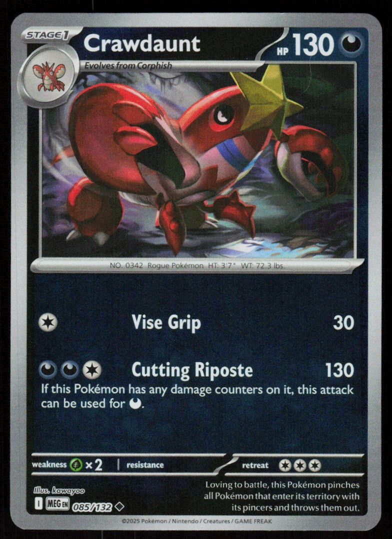 Crawdaunt 085/132 Uncommon Mega Evolution Pokemon Reverse Holo Near Mint