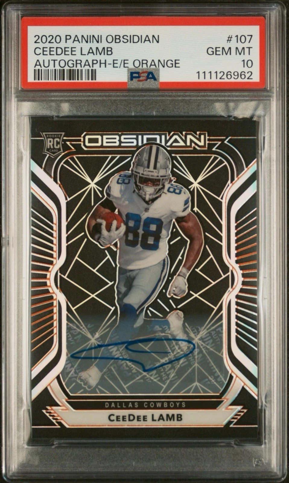 CeeDee Lamb Panini Obsidian #107 Autograph-Electric Etch Orange