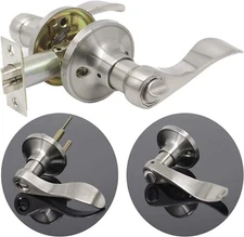Probrico Satin Nickel Privacy Door Knob Lever Set Keyless Lock for Bed and Bath