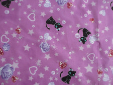 OOP Cotton Fabric Black Cats with Hearts and Stars 26" by 21" Remnant