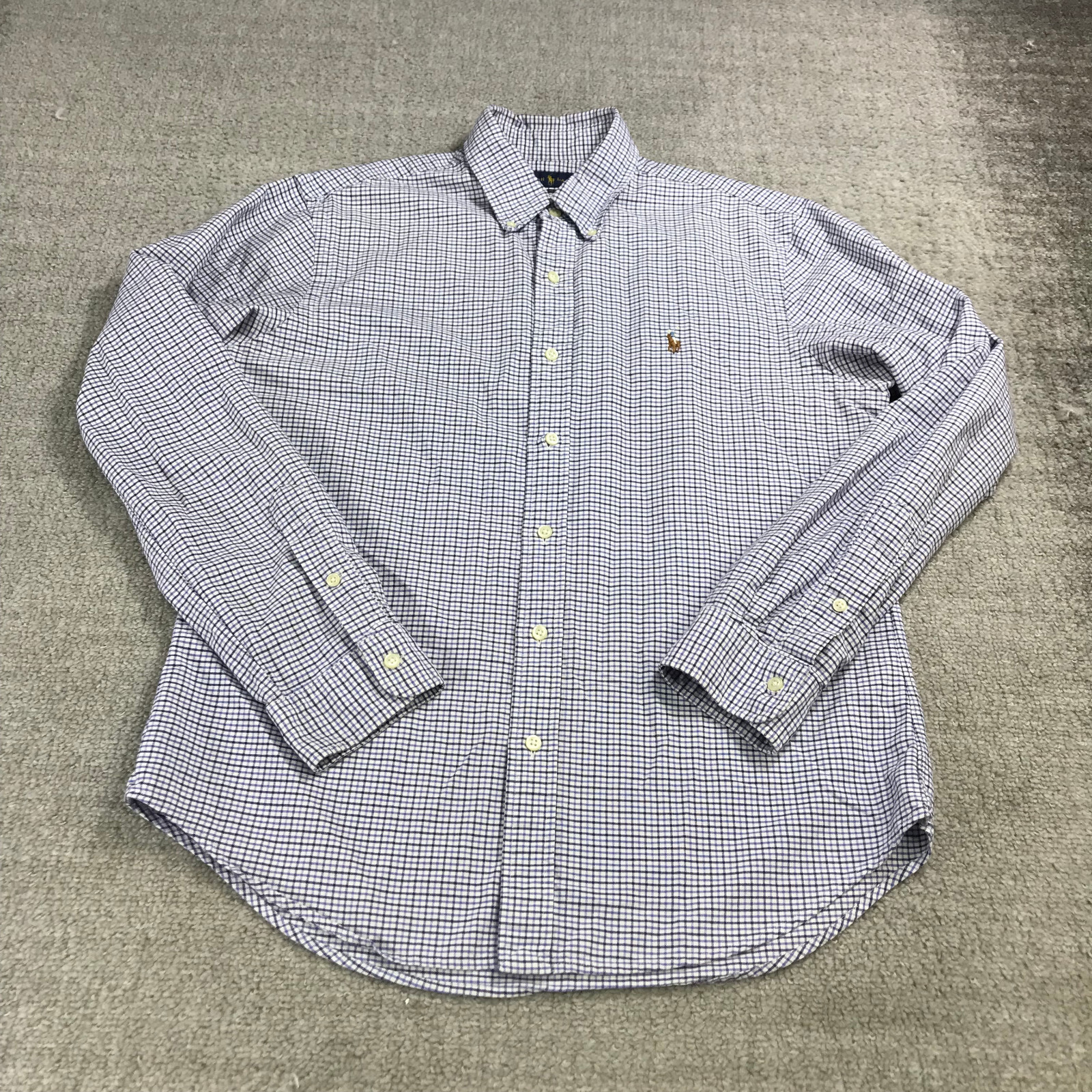 Camicia Ralph Lauren da uomo grande abbottonato blu bianco a scacchi abito pony manica lunga