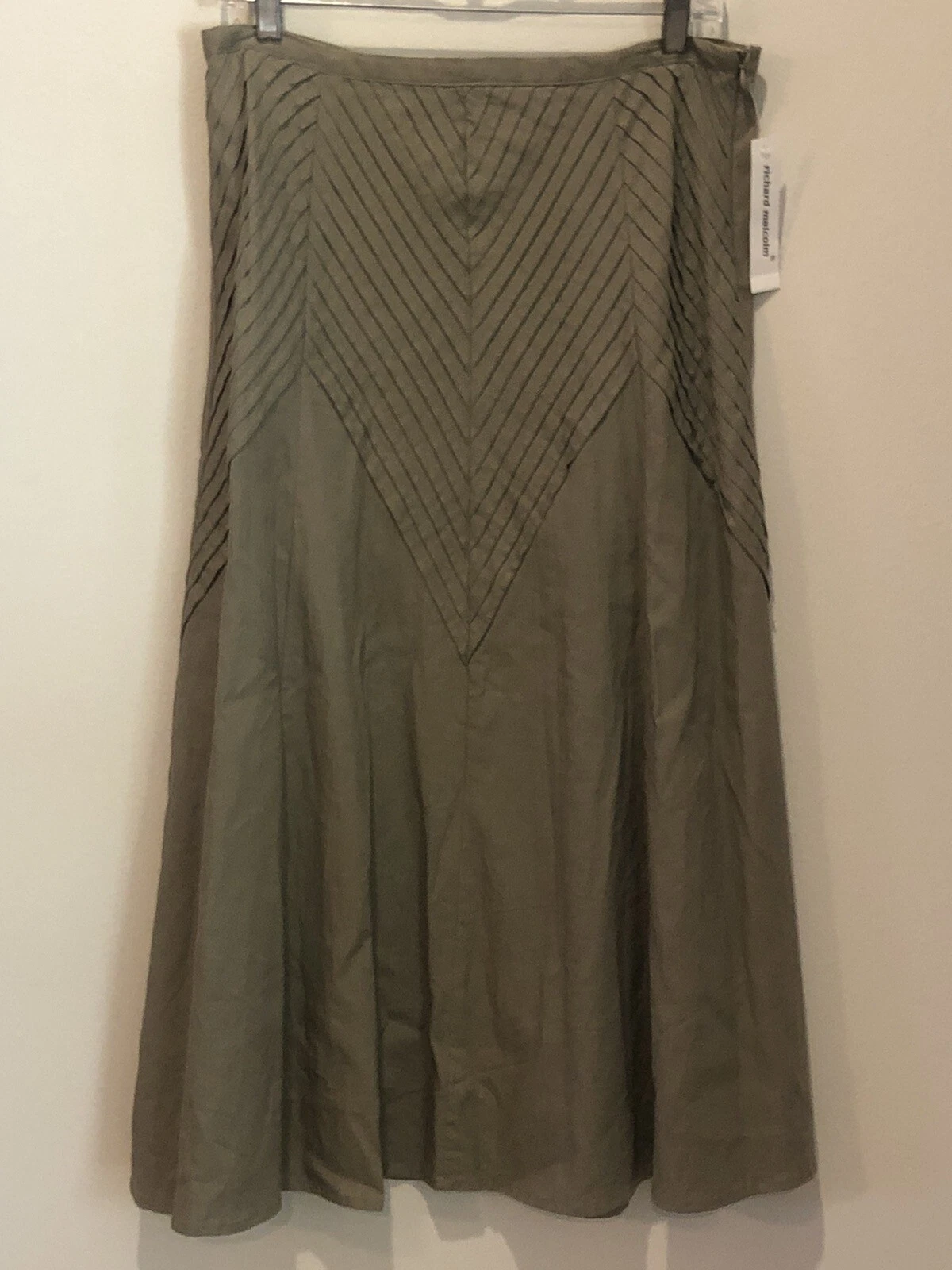 NEW Richard Malcolm Skirt 8 Linen Blend A Line Maxi Pleated Lagenlook Boho $68