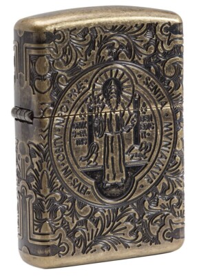 Zippo St Benedict Design Antique Brass Armor 29719