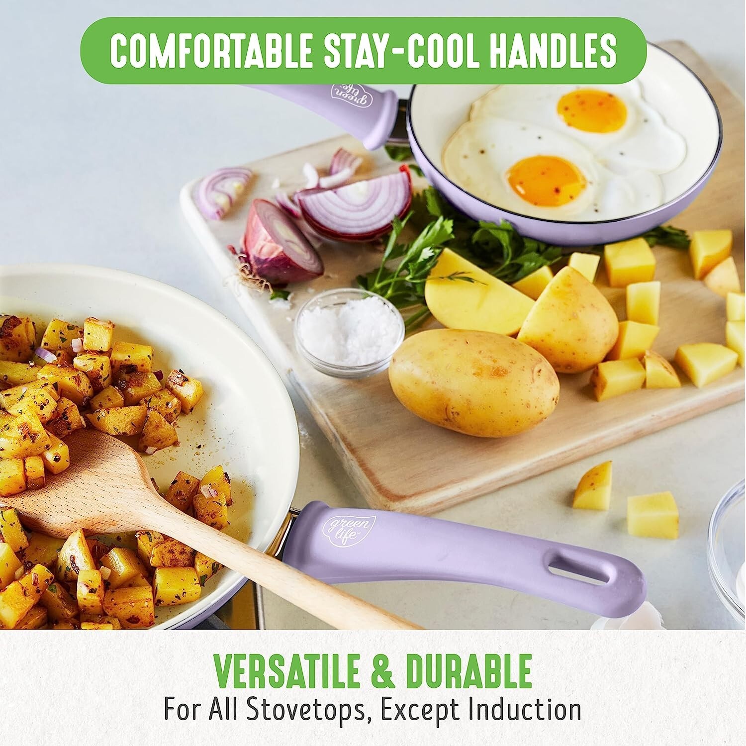 GreenLife 16 Pc Ceramic Cookware Set Healthy Frypans Lavender Purple