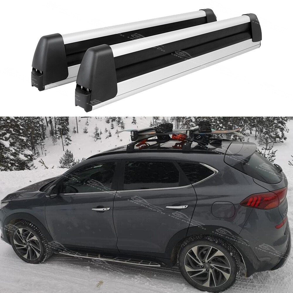 2X Aluminum Roof Rack Cross Bar Ski Snowboard Carrier w/Lock For