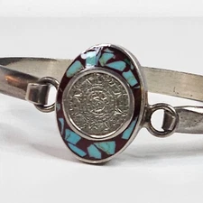 Sterling silver aztec sterling braclett with blue stone Chips & Makers Mark