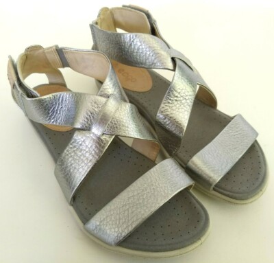ECCO Damara Women's Size 35 4-4.5 Silver Slip On Crisscross Gladiator Sandals