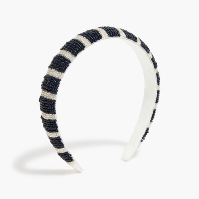 J Crew Full Beaded Puffy Headband in Navy White Stripe BA993_MG8306?hei=1700&crop=0,0  main image 4