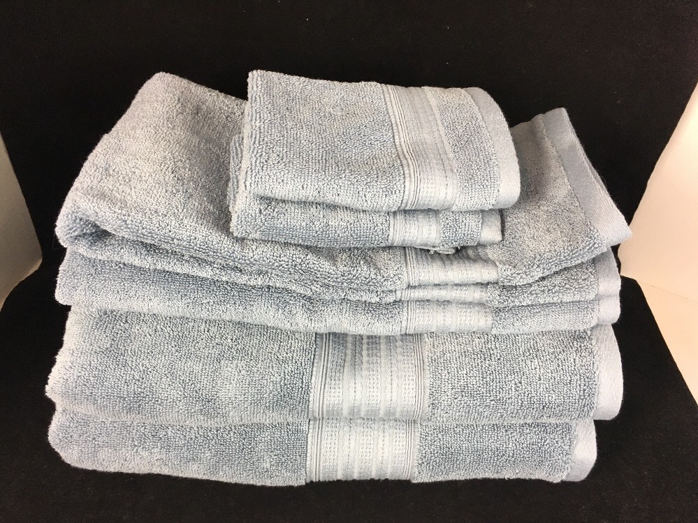 DKNY Bathroom Towel Set Six Piece Steel Blue 100 Cotton Bath Hand Face