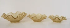 3 Gold Yellow Ruffled Rim Nesting Bowls Depression Glass - 4", 4.5" & 5"