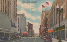 Nicollet Avenue Minneapolis Minnesota Classic Car Posted Vintage Linen Postcard