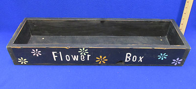 Flower Box Wood Wooden Planter Holder Distressed Black 26 x 8 Daisy Flower Power