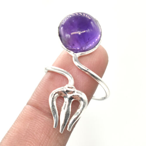 Trident Look Amethyst Gemstone Jewelry Handmade Ring Adjustable P216 - 第 1/5 張圖片
