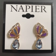 New Napier Gold Tone Butterfly Drop Post Earrings