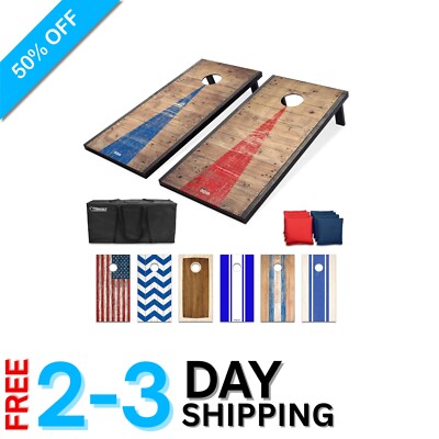Rustic Portable Cornhole Game Set - 4 x 2 ft with 8 Bean Bags & Carry Case