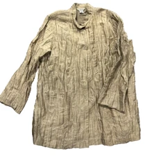 Citron Santa Monica Linen Blend Blouse Women's 1X Beige  Snap Coastal Cowgirl